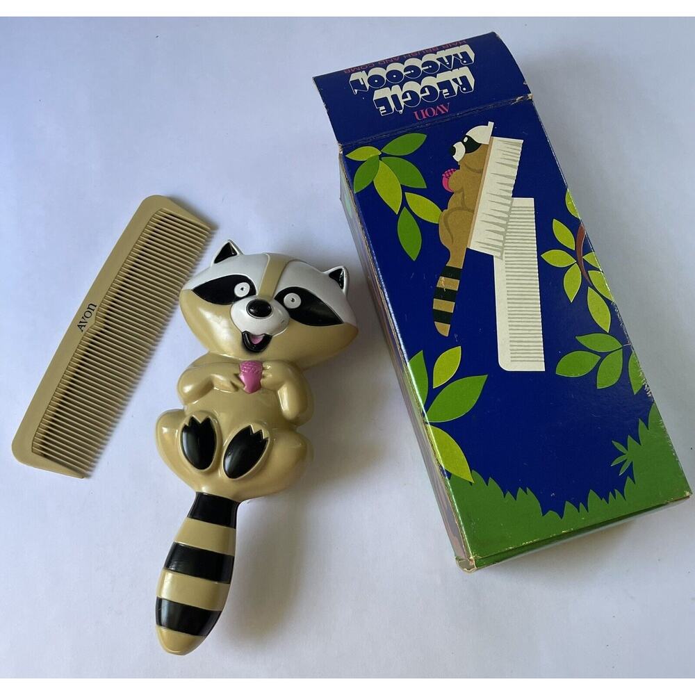 REGGIE RACCOON Hair Brush & Comb Set with Box Avon Vintage Retro Kids